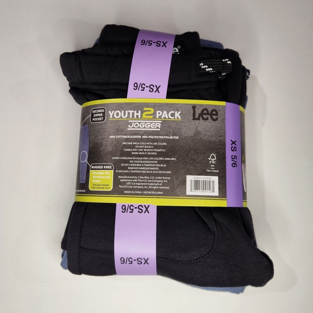 Lee Youth 2-Pack Rugged Knee Joggers, XS 5/6 Blue & Black - Picture 3 of 3